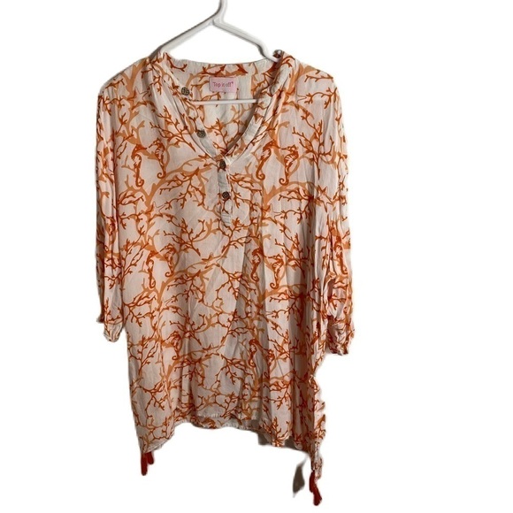 Top It Off Tunic One Size Orange Sea Horse Beach Coverup Swim Shirt - Picture 1 of 6